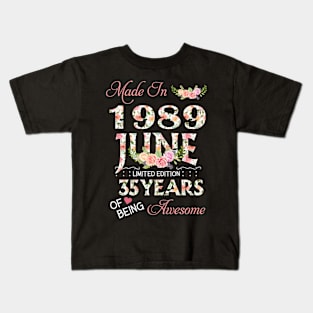 N461989 Flower June 1989 35 Years Of Being Awesome 35th Birthday for Women and Men Kids T-Shirt